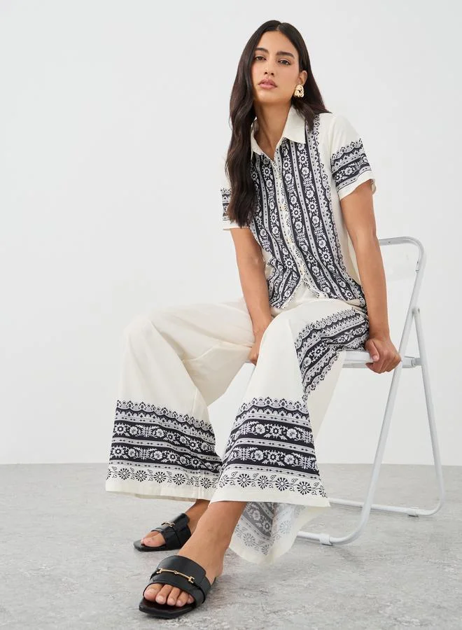 ستايلي Styli Printed Buttoned Shirt and Pants Co-Ords