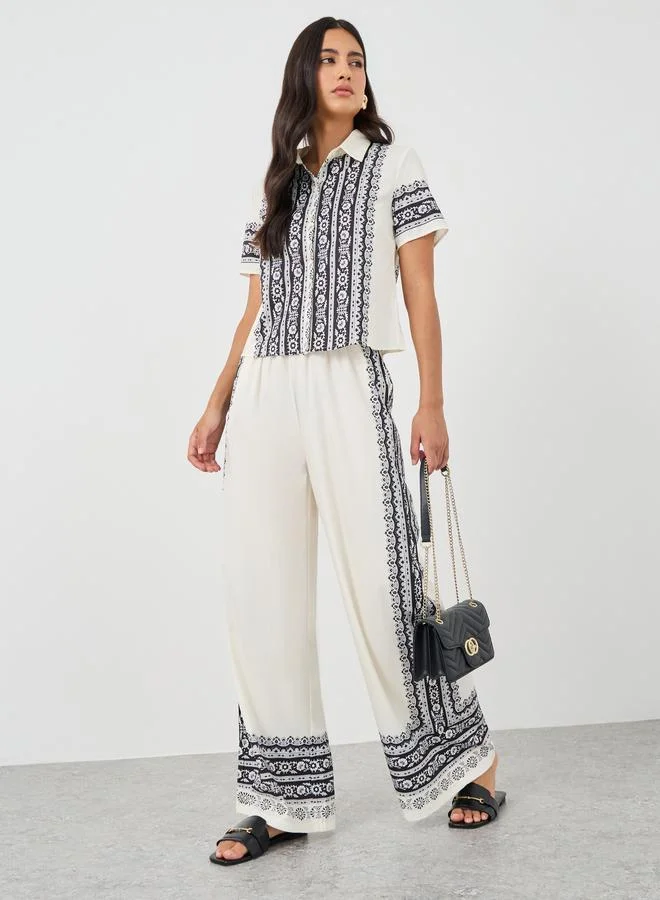 ستايلي Styli Printed Buttoned Shirt and Pants Co-Ords