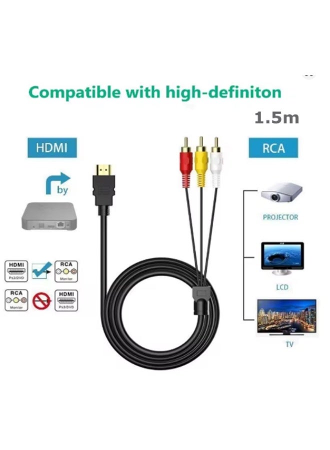 HDMI-compatible to RCA Cable, 1080P HDMI Male to 3-RCA Audio Video Cable Transmitter for TV, Hdmi to AV Cord HDTV/DVD-5FT/1.5M - Image 1