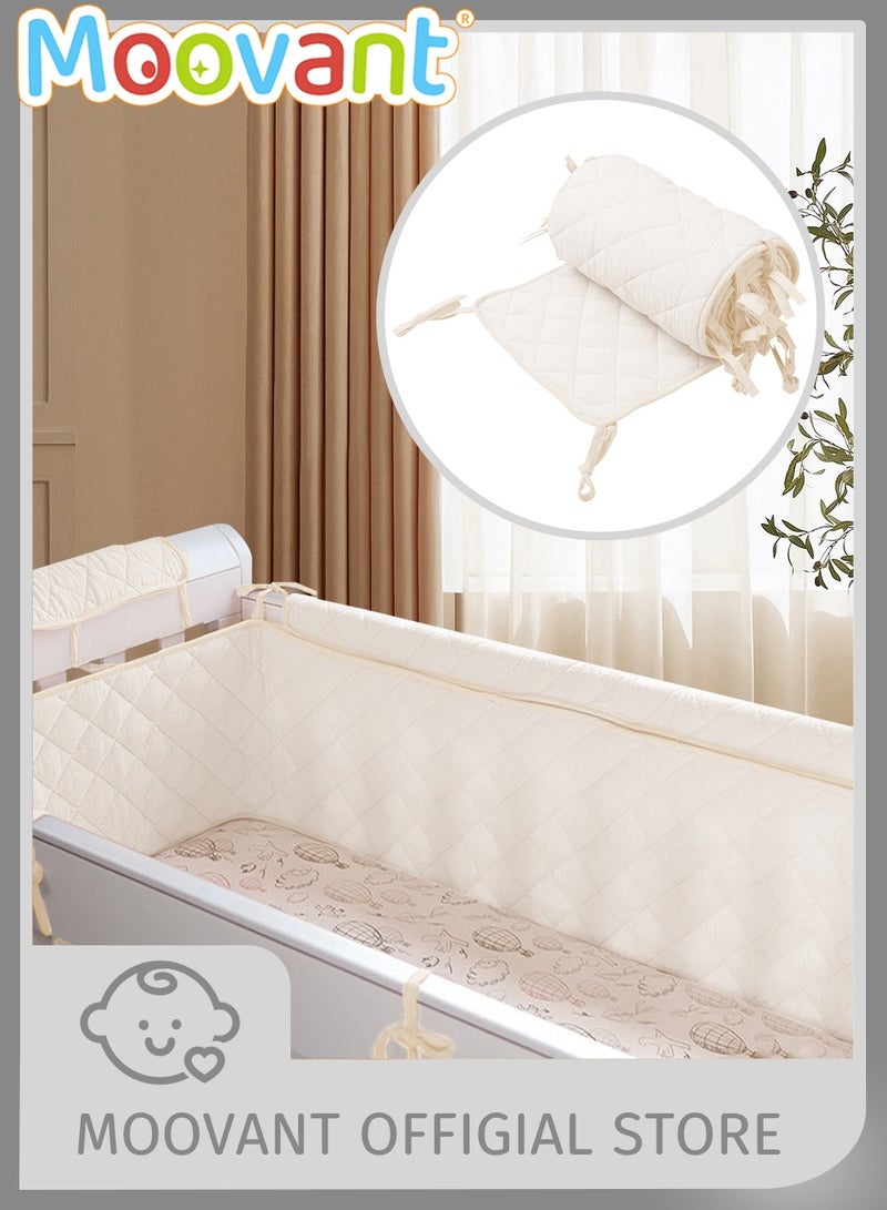 Moovant Baby Crib, Rail Guard, Protective Thicken Soft Guard Crib, Rail Sleeve, Cot Wrap Padded Bed Fence Cover, Rail Guard Protector, White, 190*30cm - Image 1