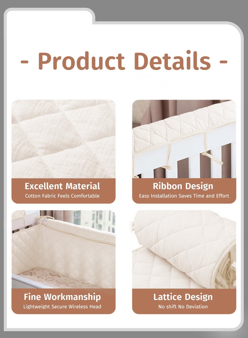 Moovant Baby Crib, Rail Guard, Protective Thicken Soft Guard Crib, Rail Sleeve, Cot Wrap Padded Bed Fence Cover, Rail Guard Protector, White, 190*30cm - Image 2