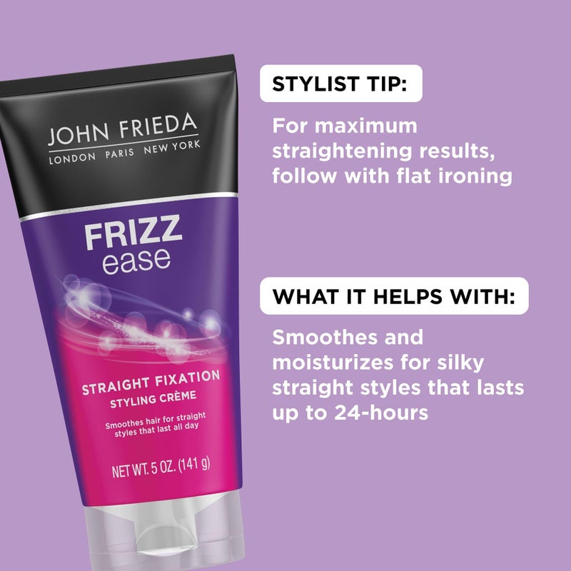 John Frieda Frizz Ease Straight Fixation Styling CrÃ¨me, Straightens Frizzy Hair with Milk Protein & Almond Oil, Sleek, Shiny, Frizz-Free, ThermaGuard Heat Protection Against Damage, 5 Oz, Pack of 3 - Image 2