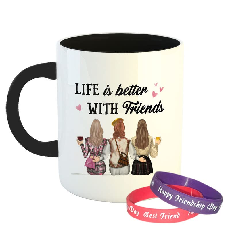 Happu Happy Friendship Day Coffee Mug with 1 Friendship Band Life is Better with Friends 3 Girls Gifts for Friendship Day Friendship Day Gift for MensWomens Gift for Boy 325 ML11Oz5924BK - Image 1
