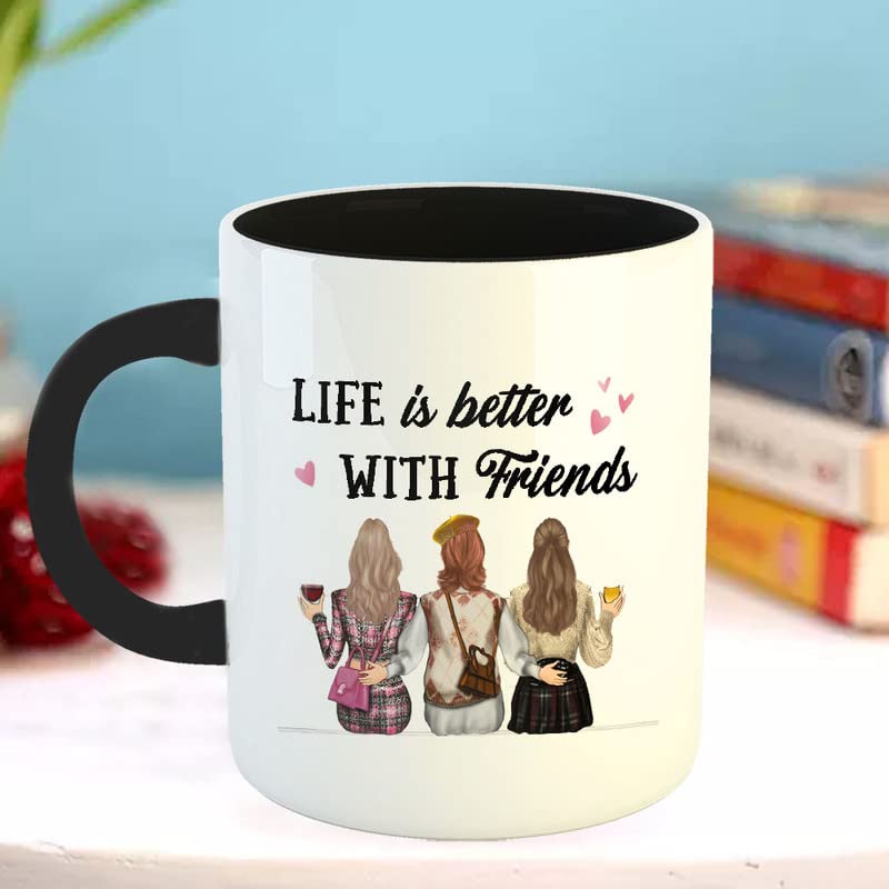 Happu Happy Friendship Day Coffee Mug with 1 Friendship Band Life is Better with Friends 3 Girls Gifts for Friendship Day Friendship Day Gift for MensWomens Gift for Boy 325 ML11Oz5924BK - Image 4
