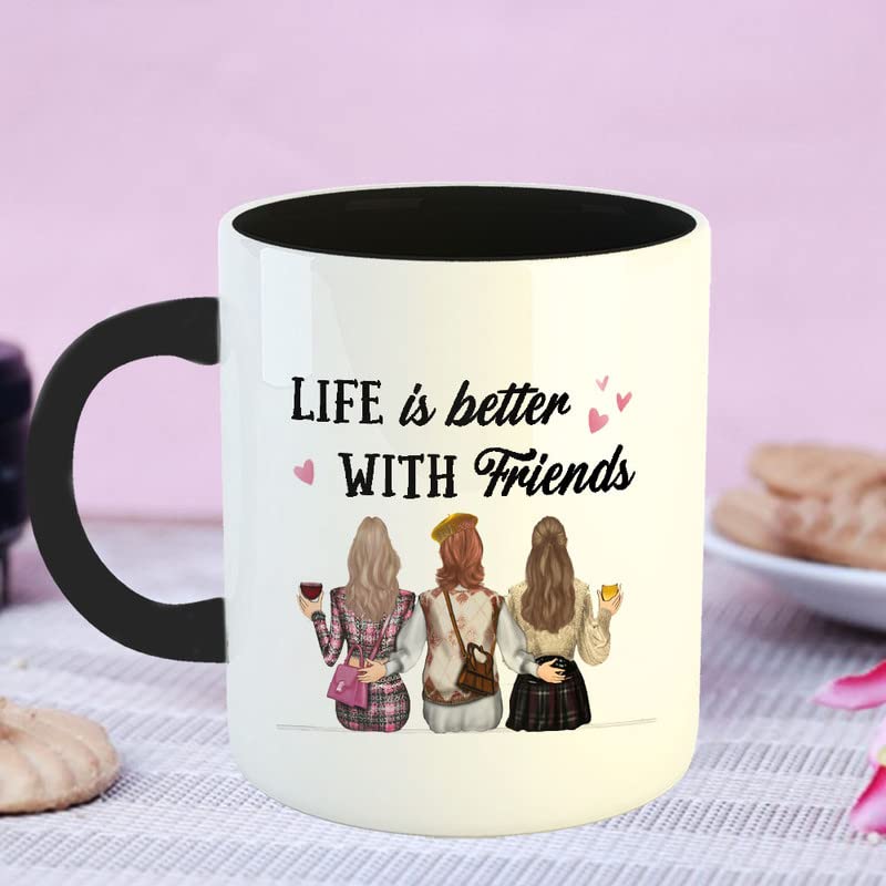 Happu Happy Friendship Day Coffee Mug with 1 Friendship Band Life is Better with Friends 3 Girls Gifts for Friendship Day Friendship Day Gift for MensWomens Gift for Boy 325 ML11Oz5924BK - Image 5