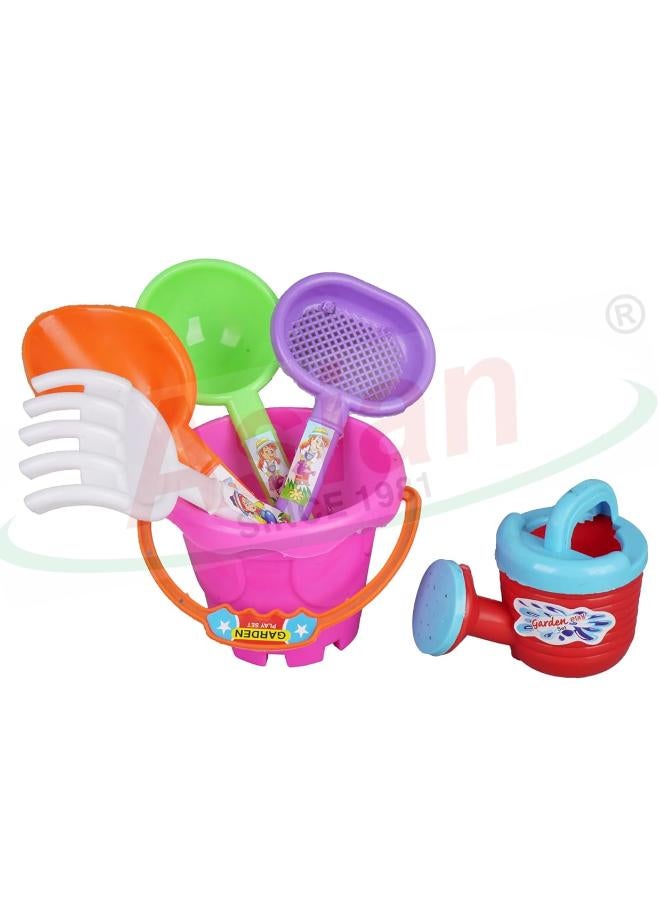 Asian Garden Set with Buckets, Spades, and Scoops and Crab Tool for Kids and Toddlers Multicolor - Image 1
