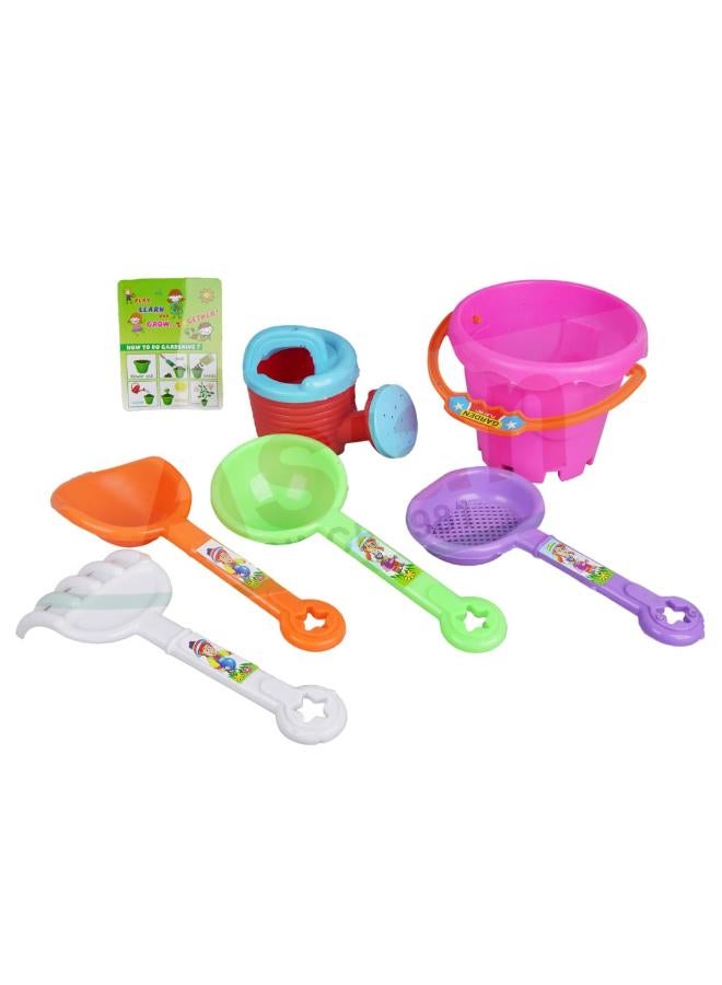 Asian Garden Set with Buckets, Spades, and Scoops and Crab Tool for Kids and Toddlers Multicolor - Image 2