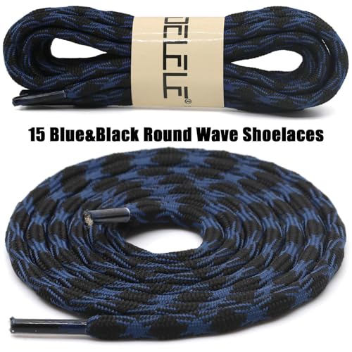 DELELE 2 Pair Round Wave Non-slip Antiskid Outdoor Mountaineering Climbing Shoe Laces Blue&Black Hiking Shoelaces Men Women Shoestrings-63 inch - Image 2