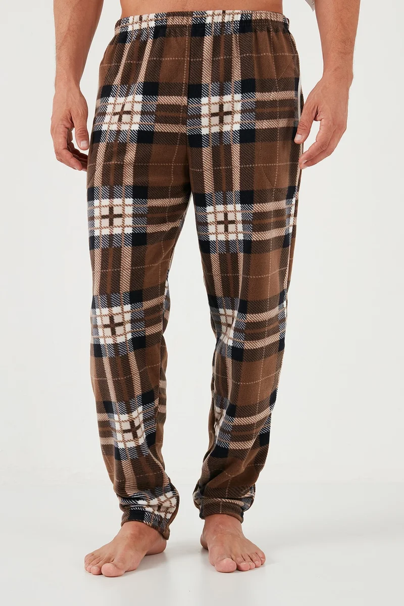 Buratti Plaid Regular Fit Buttoned Crew Neck Winter Fleece Pajama Set Men's Pajama Set 60961002