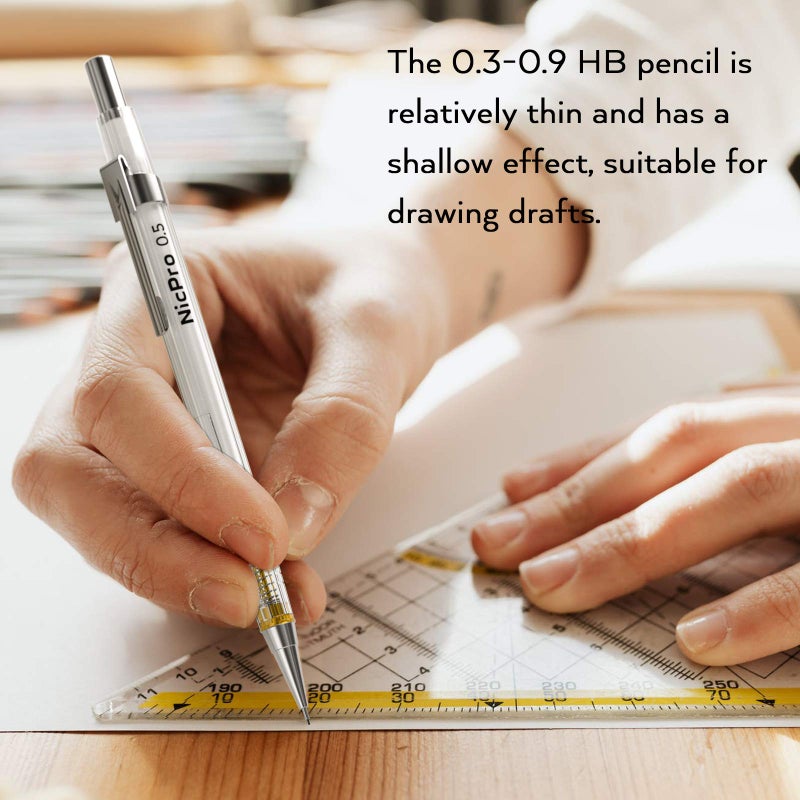 Nicpro 6 PCS Art Mechanical Pencils Set with Case, Drafting Pencil 0.3 & 0.5 & 0.7 & 0.9 mm and 2mm Lead Holder (4B 2B HB 2H) For Art Writing, Sketching Drawing,With Lead Refills Erasers Sharpener - Image 3