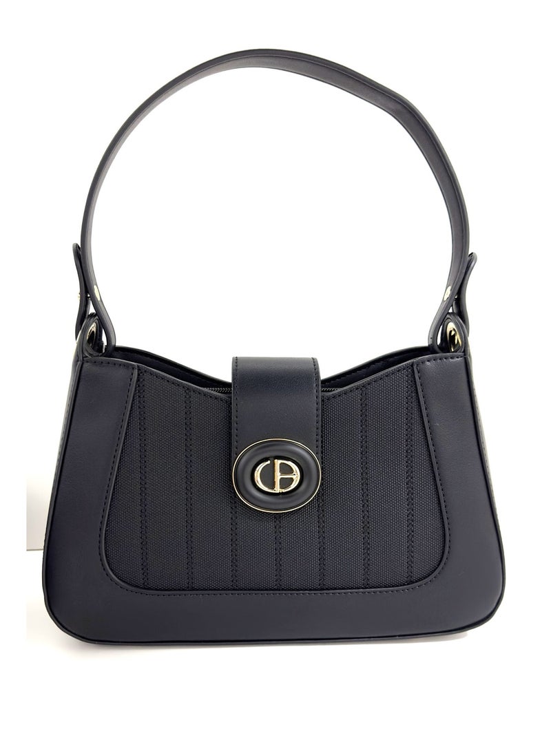 Chrisbella Handbag. Small (L28*W8*H17 cm) with detachable Strap and mini Wallet. Colour: Black. - Image 3