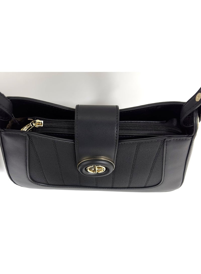 Chrisbella Handbag. Small (L28*W8*H17 cm) with detachable Strap and mini Wallet. Colour: Black. - Image 4