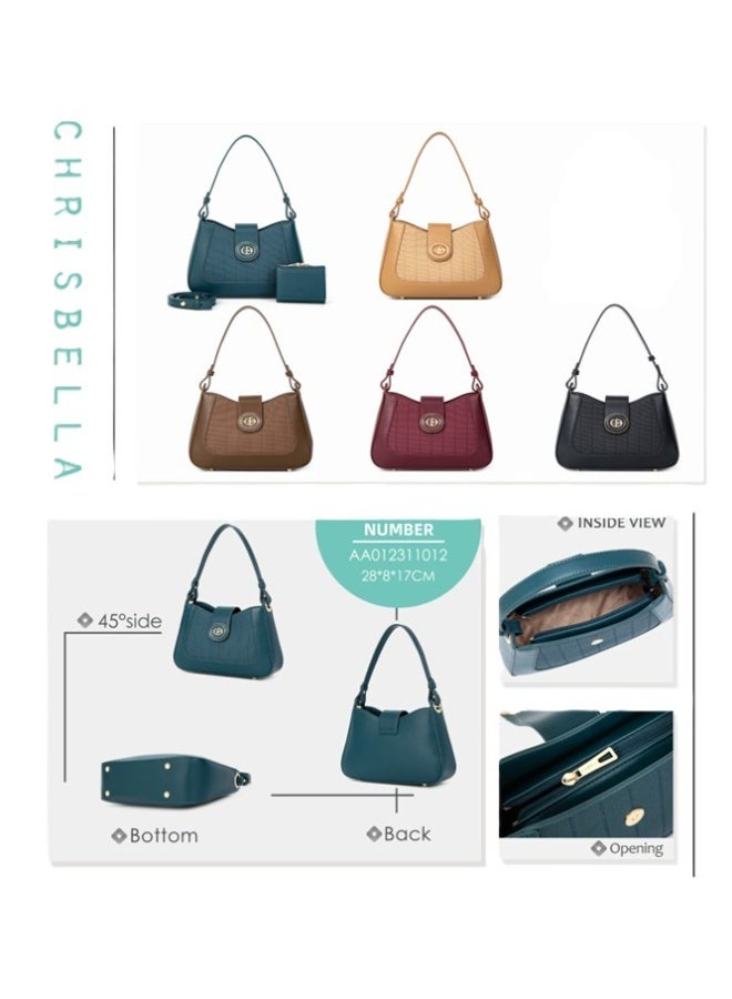 Chrisbella Handbag. Small (L28*W8*H17 cm) with detachable Strap and mini Wallet. Colour: Black. - Image 5