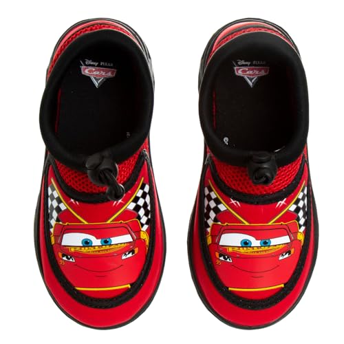 Josmo Cars Water Shoes Kids Boys Sandals Quick Dry - Lightning McQueen Pool Aqua Socks Bungee Waterproof - Red Black (Size 9-10 Toddler) - Image 1