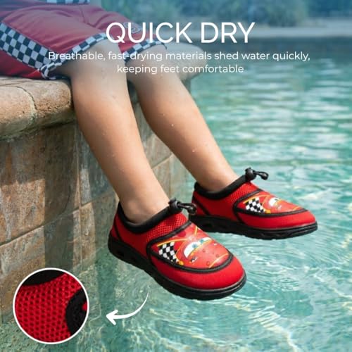 Josmo Cars Water Shoes Kids Boys Sandals Quick Dry - Lightning McQueen Pool Aqua Socks Bungee Waterproof - Red Black (Size 9-10 Toddler) - Image 3
