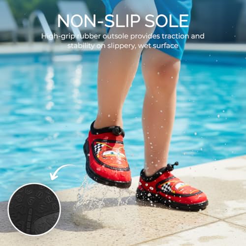Josmo Cars Water Shoes Kids Boys Sandals Quick Dry - Lightning McQueen Pool Aqua Socks Bungee Waterproof - Red Black (Size 9-10 Toddler) - Image 5