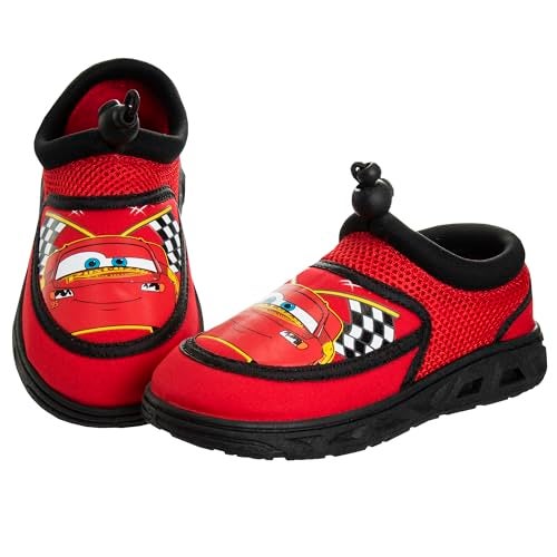 Josmo Cars Water Shoes Kids Boys Sandals Quick Dry - Lightning McQueen Pool Aqua Socks Bungee Waterproof - Red Black (Size 9-10 Toddler) - Image 2