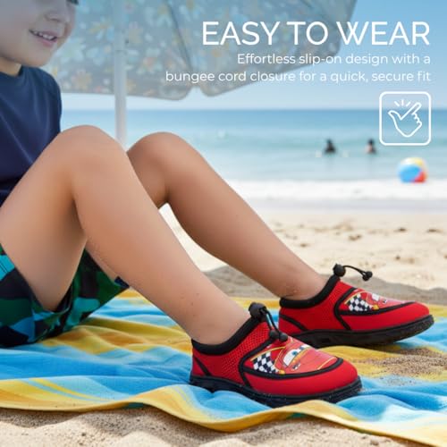 Josmo Cars Water Shoes Kids Boys Sandals Quick Dry - Lightning McQueen Pool Aqua Socks Bungee Waterproof - Red Black (Size 9-10 Toddler) - Image 4
