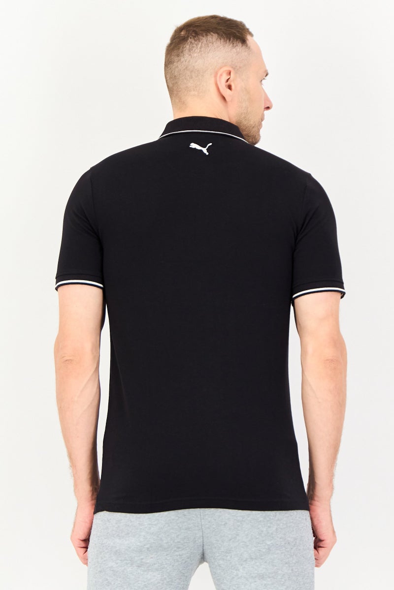 PUMA تي شيرت بولو للرجال بأكمام قصيرة مزين بشعار رياضي، خارجي، أسود - Image 2
