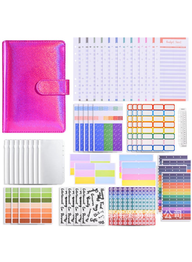 QICAI A6 Colorful Matte Laser Macaron Set Pu Notebook Cash Budget Financial Loose-leaf Book - Image 1