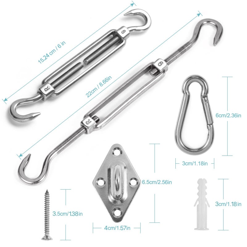 HOMPER M6 Awning Attachment Set, Heavy Duty Sun Shade Sail Stainless Steel Hardware Kit for Garden Triangle and Square, Rectangle, Fixing Accessories - Image 2