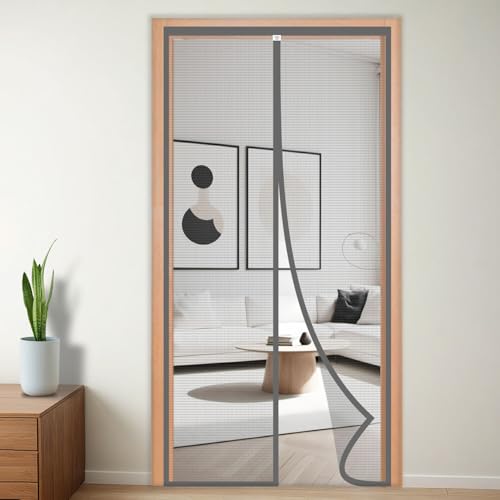 TurtleGrip Fiberglass Door Mosquito Net with Full Frame Hook & Loop (205x85cm, Grey) - Image 1