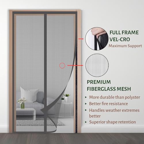 TurtleGrip Fiberglass Door Mosquito Net with Full Frame Hook & Loop (205x85cm, Grey) - Image 3