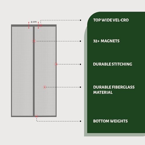 TurtleGrip Fiberglass Door Mosquito Net with Full Frame Hook & Loop (205x85cm, Grey) - Image 4