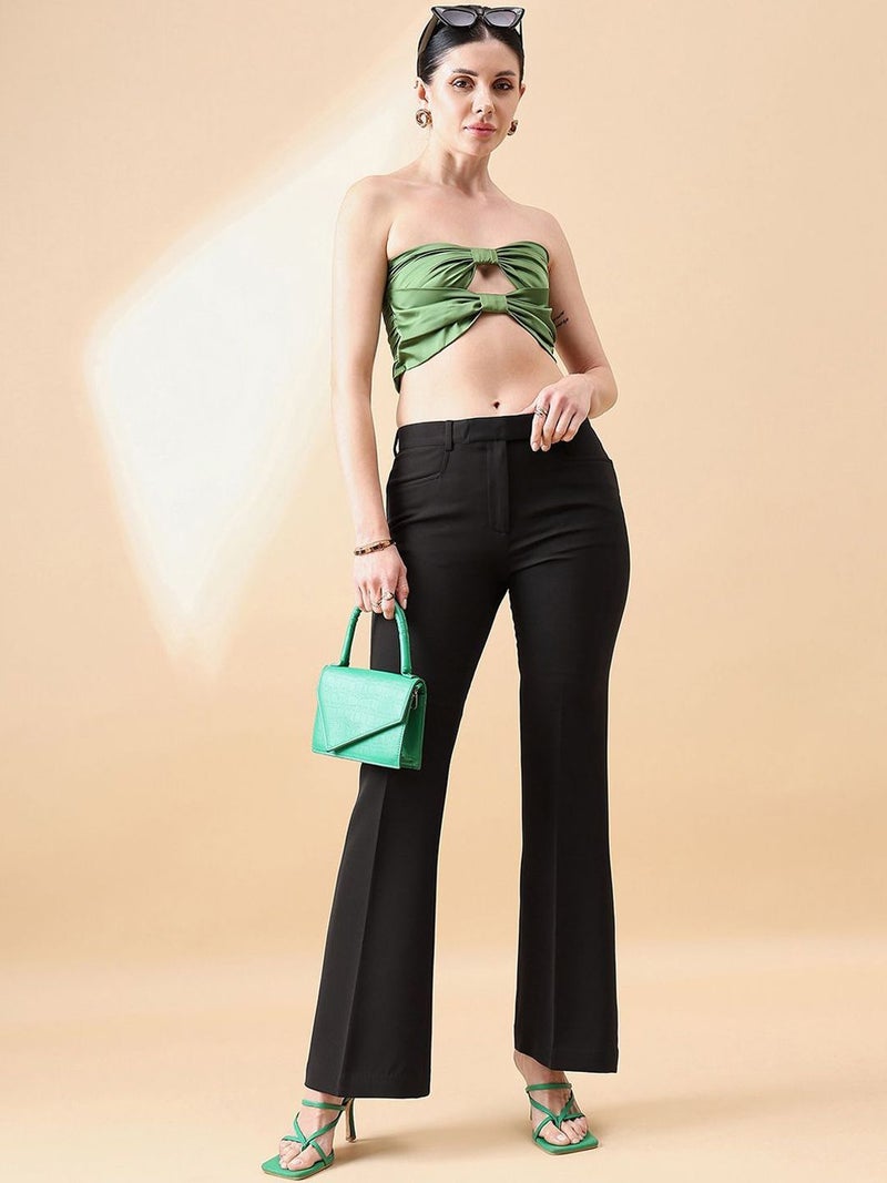 Powersutra Black Bell Bottom Mid Waist Stretch Trouser for Women - Image 4