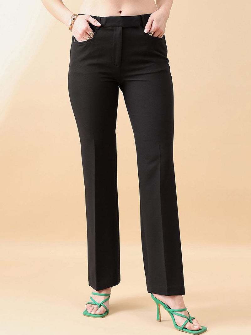 Powersutra Black Bell Bottom Mid Waist Stretch Trouser for Women - Image 1