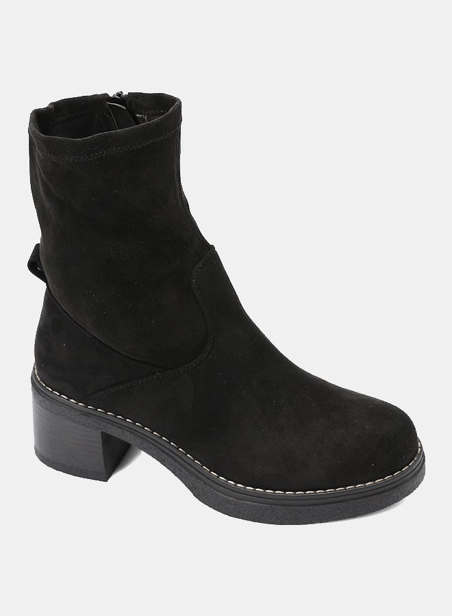 Dejavu Shoes GER-DVTX-015 Half Neck Suede Black Zipper Closure Boot  For Women - Image 1