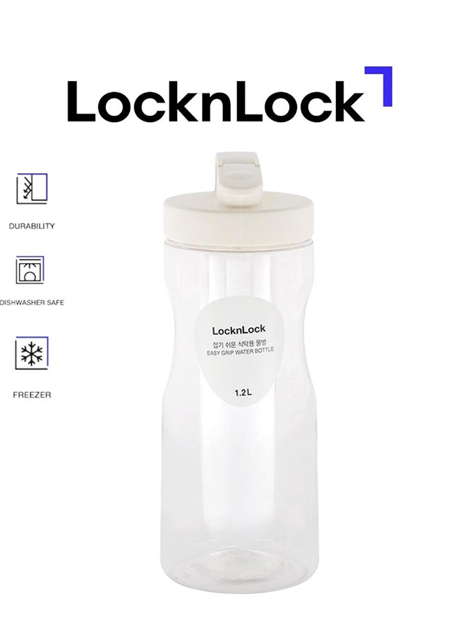 LocknLock Easy Grip Water Bottle 1.2L , White, BPA-Free Transparent Fridge & Tabletop Hydration Bottle with Detachable Lid for Home & Office Use - Image 1