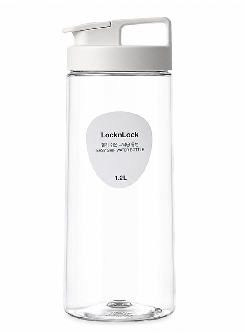 LocknLock Easy Grip Water Bottle 1.2L , White, BPA-Free Transparent Fridge & Tabletop Hydration Bottle with Detachable Lid for Home & Office Use