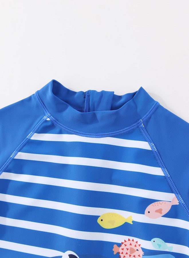 SGMWVB Baby boy Swimsuit Toddler One Piece Zipper Swimwear UPF 50+ Sun Protection Sunsuit Infant Bathing Suit with Sun Hat Blue Stripes Shark 9-18 Months - Image 4