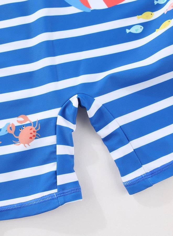 SGMWVB Baby boy Swimsuit Toddler One Piece Zipper Swimwear UPF 50+ Sun Protection Sunsuit Infant Bathing Suit with Sun Hat Blue Stripes Shark 9-18 Months - Image 5