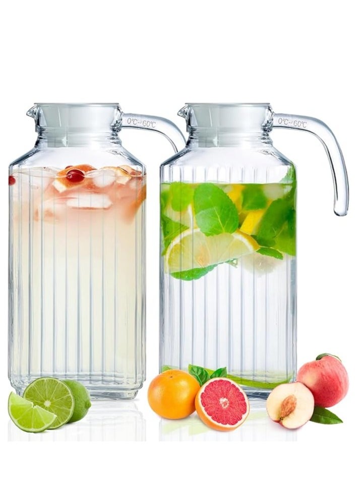 Generic 2pcs Ribbed Fridge Pitcher with Lid and Spout Glass Pitcher with Handle, Large Capacity Beverage Container Pitcher Glass Jug for Coffee Milk Juice 63 oz (1.8L)  - Image 1