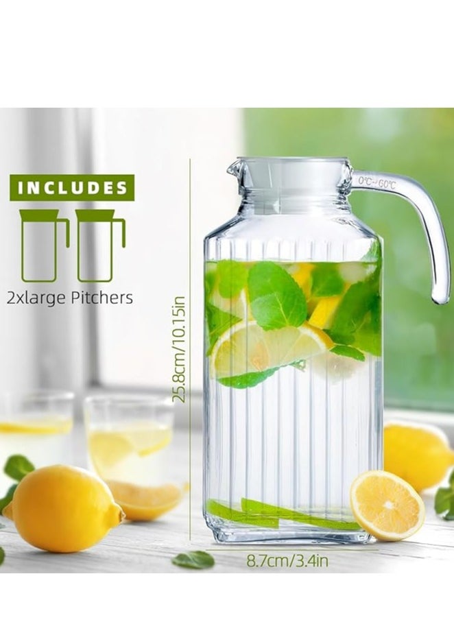 Generic 2pcs Ribbed Fridge Pitcher with Lid and Spout Glass Pitcher with Handle, Large Capacity Beverage Container Pitcher Glass Jug for Coffee Milk Juice 63 oz (1.8L)  - Image 2
