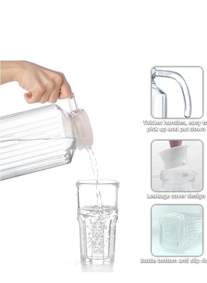 Generic 2pcs Ribbed Fridge Pitcher with Lid and Spout Glass Pitcher with Handle, Large Capacity Beverage Container Pitcher Glass Jug for Coffee Milk Juice 63 oz (1.8L)  - Image 3