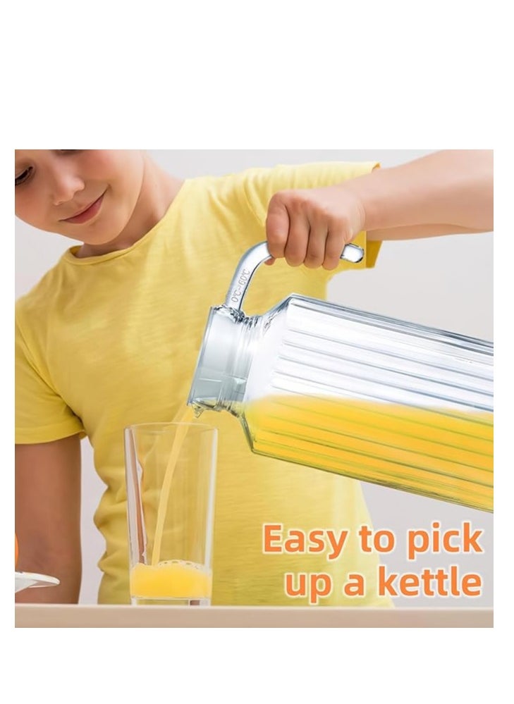 Generic 2pcs Ribbed Fridge Pitcher with Lid and Spout Glass Pitcher with Handle, Large Capacity Beverage Container Pitcher Glass Jug for Coffee Milk Juice 63 oz (1.8L)  - Image 5