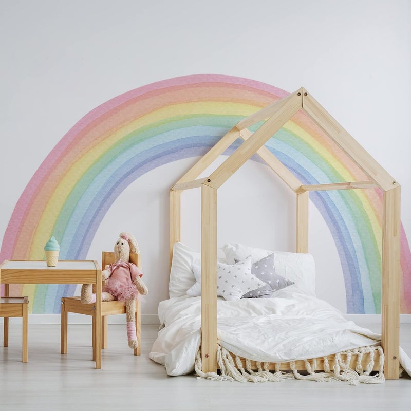 funlife Fabric Large Rainbow Wall Mural Stickers Peel and Stick, Precut Giant Vibrant Watercolor Rainbow Wall Sticker Decals for Girls Bedroom Kids Nursery Room Playroom, Vibrant Full Rainbow - Image 1