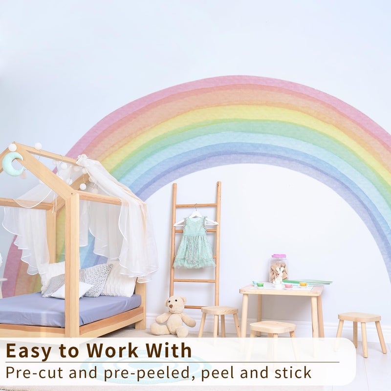 funlife Fabric Large Rainbow Wall Mural Stickers Peel and Stick, Precut Giant Vibrant Watercolor Rainbow Wall Sticker Decals for Girls Bedroom Kids Nursery Room Playroom, Vibrant Full Rainbow - Image 4