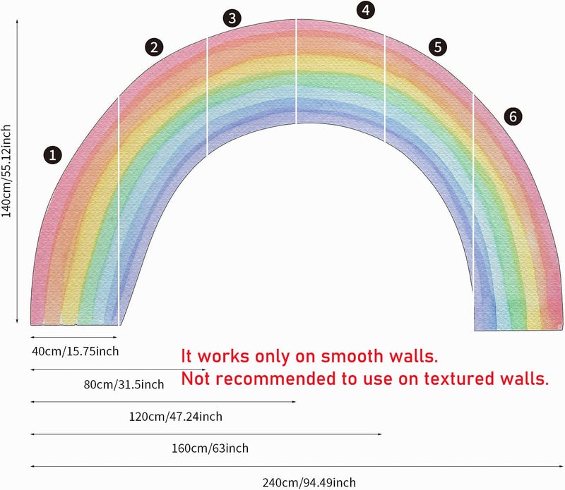 funlife Fabric Large Rainbow Wall Mural Stickers Peel and Stick, Precut Giant Vibrant Watercolor Rainbow Wall Sticker Decals for Girls Bedroom Kids Nursery Room Playroom, Vibrant Full Rainbow - Image 3