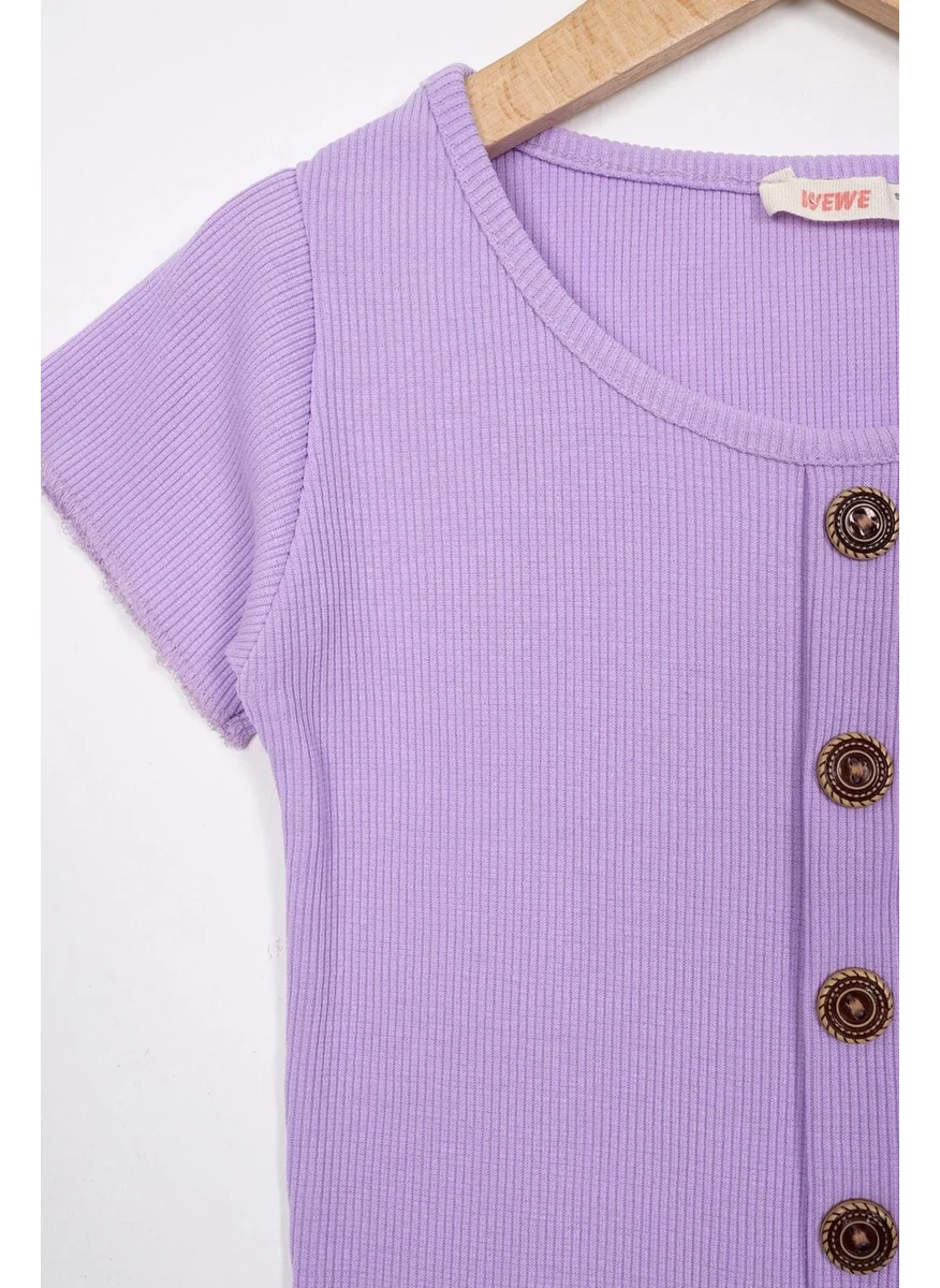 زيبكيدز Crew Neck Short Sleeve Ribbed Lilac Color Girls T-shirt