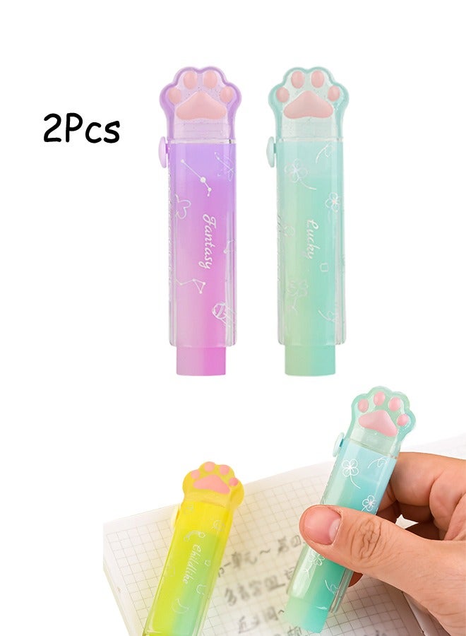 Generic 2Pcs Sliding Retractable Pencil Erasers with Cat Paw Plastic Sleeve Jelly Erasers No Marks Or Bebris Left Modified Or Wiped for School Office Clean Erase Erasers for Kids(Gradient Color)  - Image 1