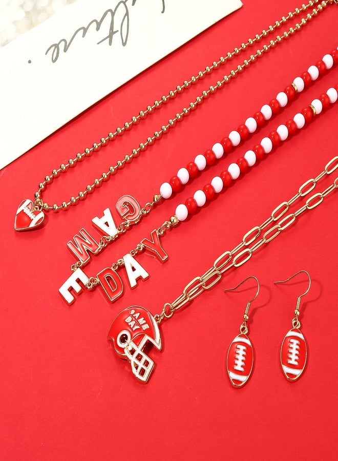 CEALXHENY Football Necklace for Women Red White Team Spirit Accessories Game Day Choker Necklaces Layered Sport Team Necklace Football Mom Jewelry Accessories Game Day Outfits Gifts (Style G) - Image 4
