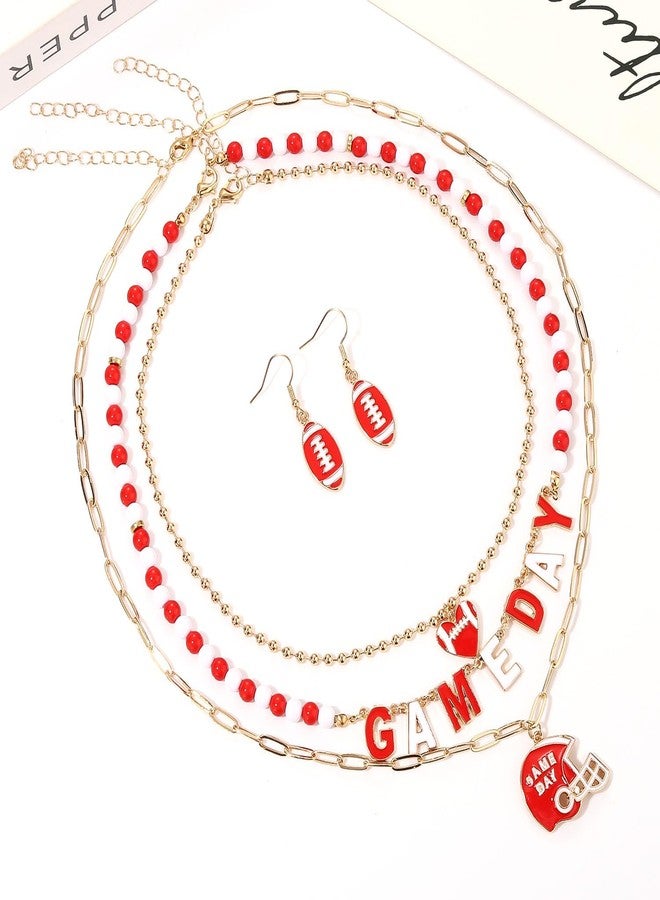 CEALXHENY Football Necklace for Women Red White Team Spirit Accessories Game Day Choker Necklaces Layered Sport Team Necklace Football Mom Jewelry Accessories Game Day Outfits Gifts (Style G) - Image 2