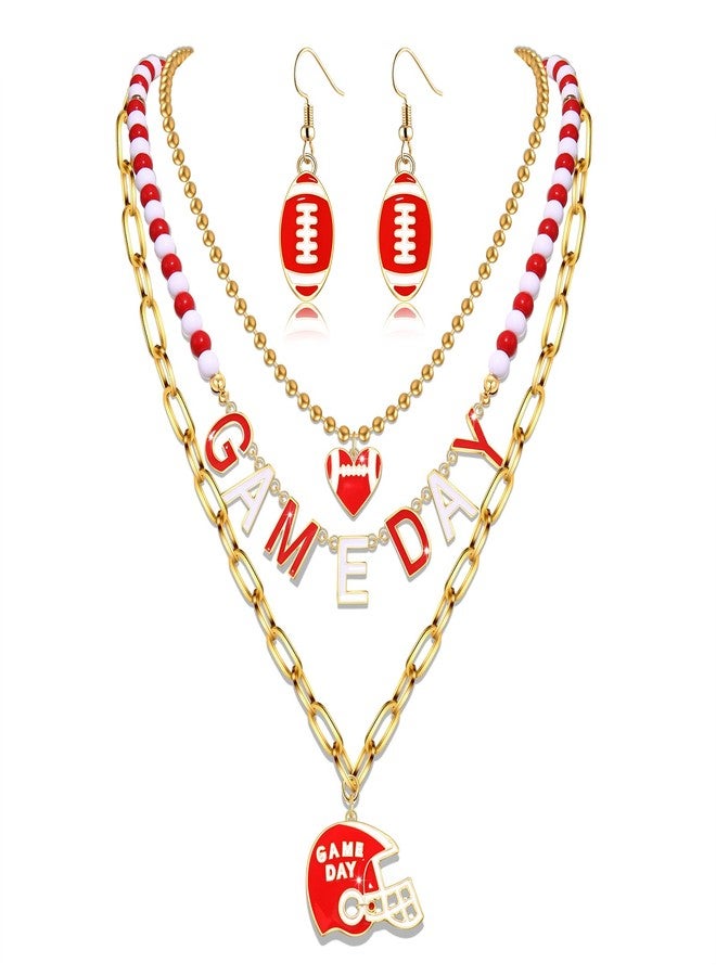 CEALXHENY Football Necklace for Women Red White Team Spirit Accessories Game Day Choker Necklaces Layered Sport Team Necklace Football Mom Jewelry Accessories Game Day Outfits Gifts (Style G) - Image 1