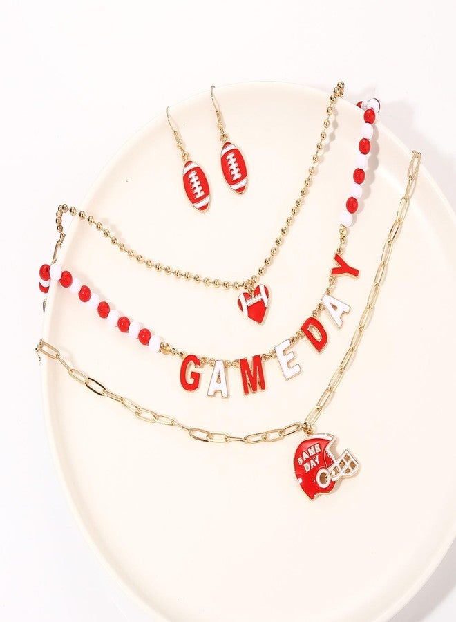 CEALXHENY Football Necklace for Women Red White Team Spirit Accessories Game Day Choker Necklaces Layered Sport Team Necklace Football Mom Jewelry Accessories Game Day Outfits Gifts (Style G) - Image 3
