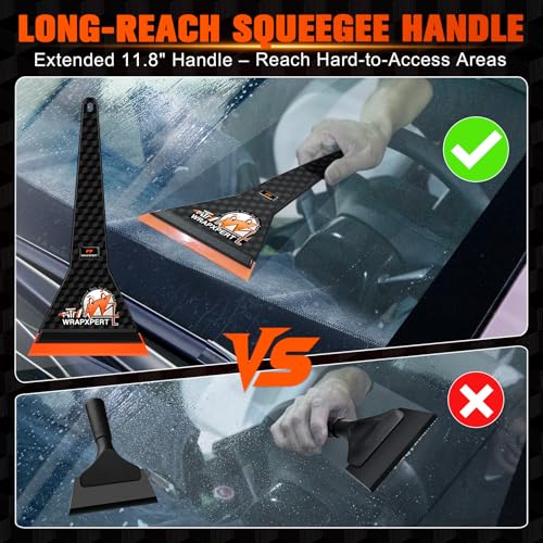 WRAPXPERT Window Tint Squeegee Car Front Window Tint Tools 11.8-inch Long Handle Rubber Scraper for Windshield/Rear Glass Deep Corner Reach Vehicle Tinting Kit - Image 3