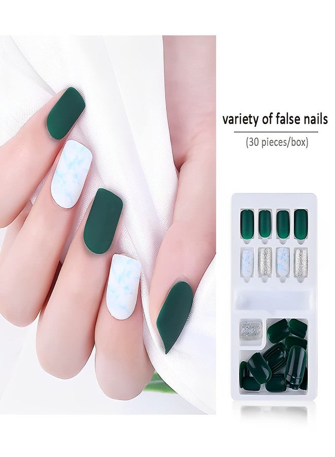 SYGA Press on Gel Nails Medium Length 30 Pcs With Double Sided Jelly Adhesive Nail Glue Nail Filer,Fake Nails Long Lasting Press Nails Glossy Nail Art DIY with Nail Tips Glue (F635-18) - Image 4